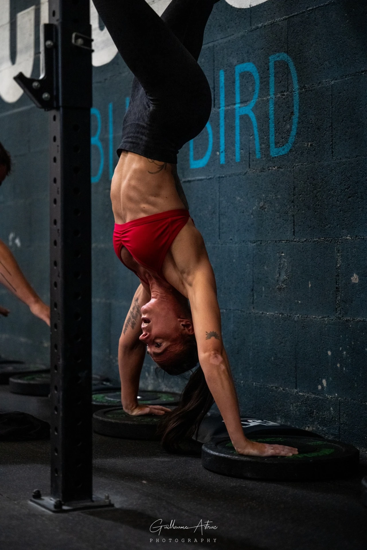 Travail de gymnastique à l'ATR devant le mur Blue Bird